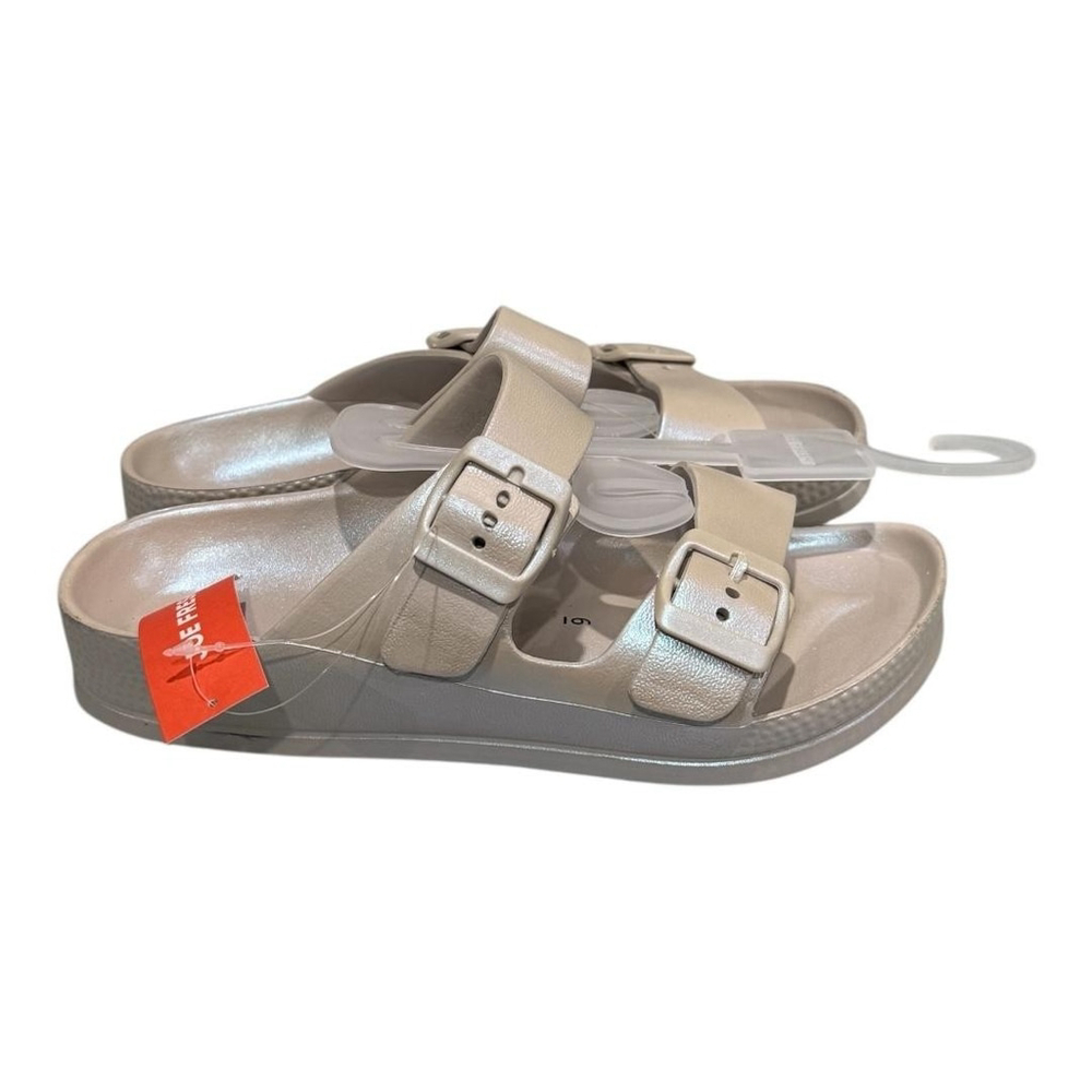 Joe Fresh Slide Sandals Womens Size 6 Beige Double Buckle Shoes Casual Summer